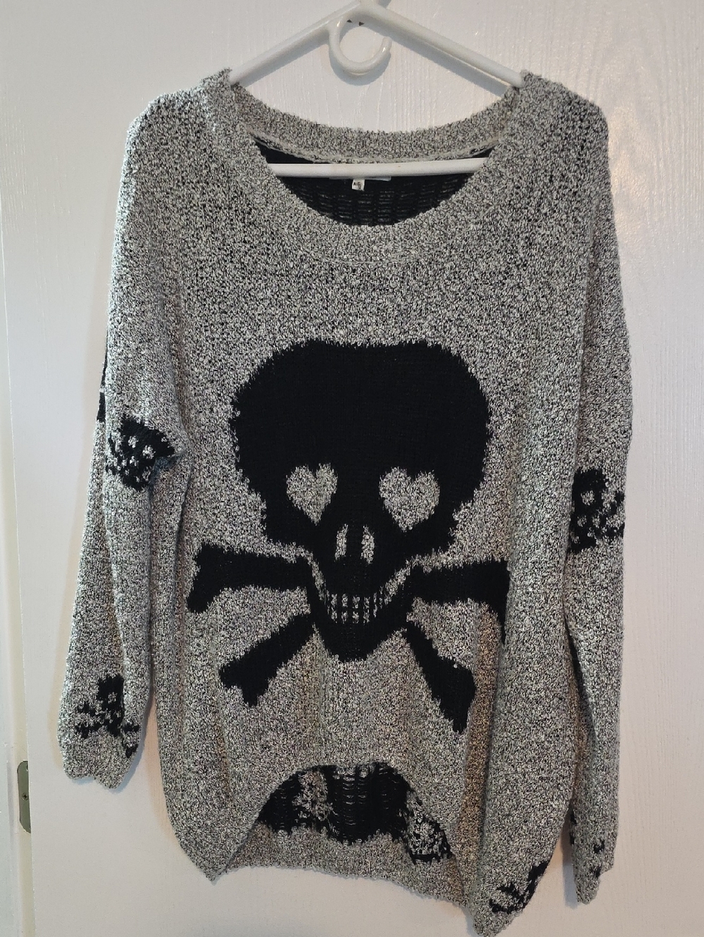 Miracle Gray & Black Skull Crewneck Sweater